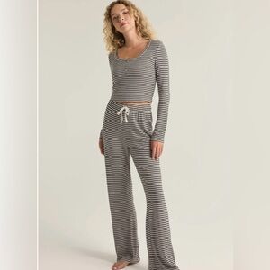 Z Supply -lounger stripped pant and top in light oatmeal heather